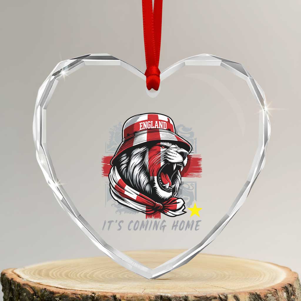 Roaring Lions England Football Pride Heart Crystal Glass Ornament Retro Patriotic Soccer British Football Fans