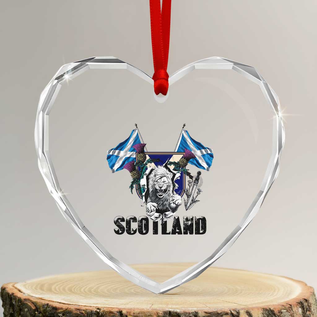 Roaring Scottish Lion Crest Heart Crystal Glass Ornament Thistle Scotland Flag Emblem for Brave Highlanders TS02 Transparent Glass 3'' Heart Print Your Wear