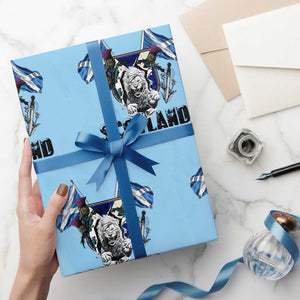 Roaring Scottish Lion Crest Wrapping Paper Roll Thistle Scotland Flag Emblem for Brave Highlanders TS02 Light Blue Print Your Wear