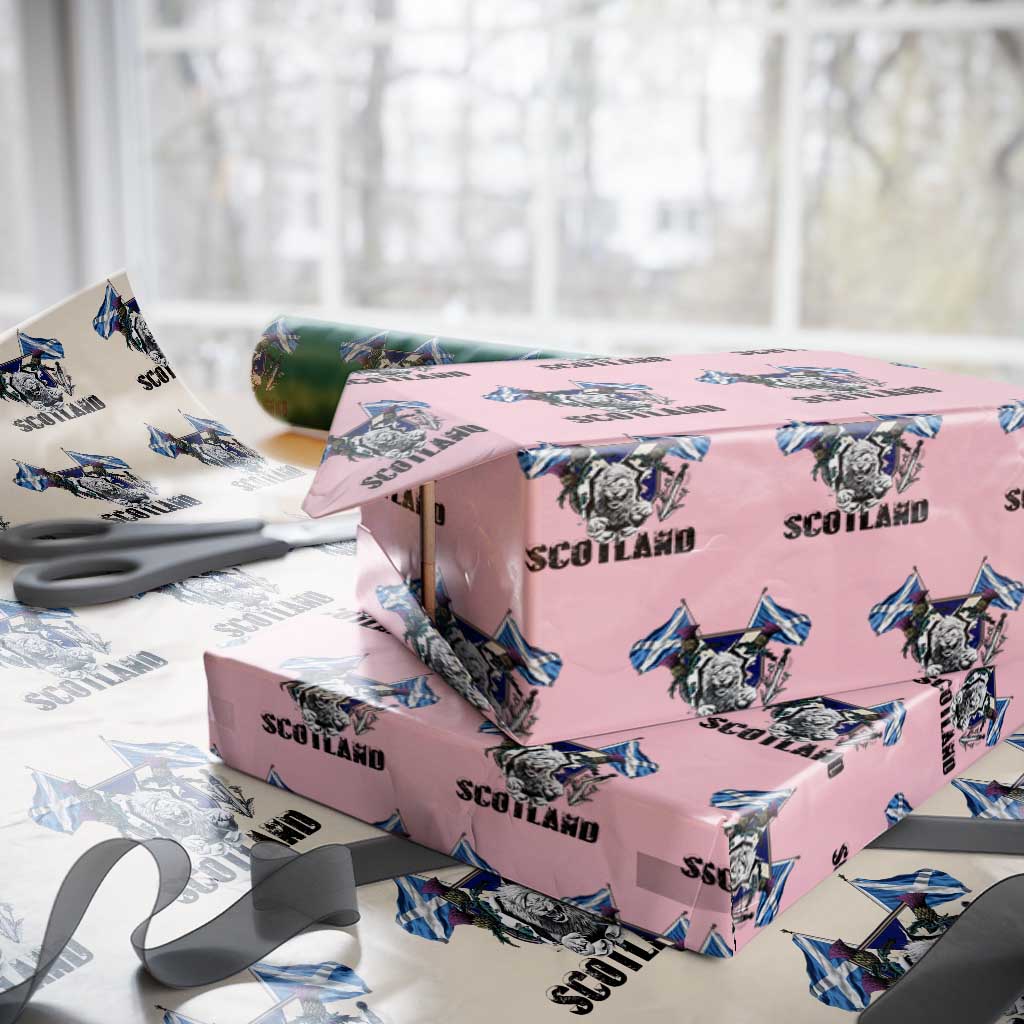 Roaring Scottish Lion Crest Wrapping Paper Roll Thistle Scotland Flag Emblem for Brave Highlanders TS02 Light Pink Print Your Wear