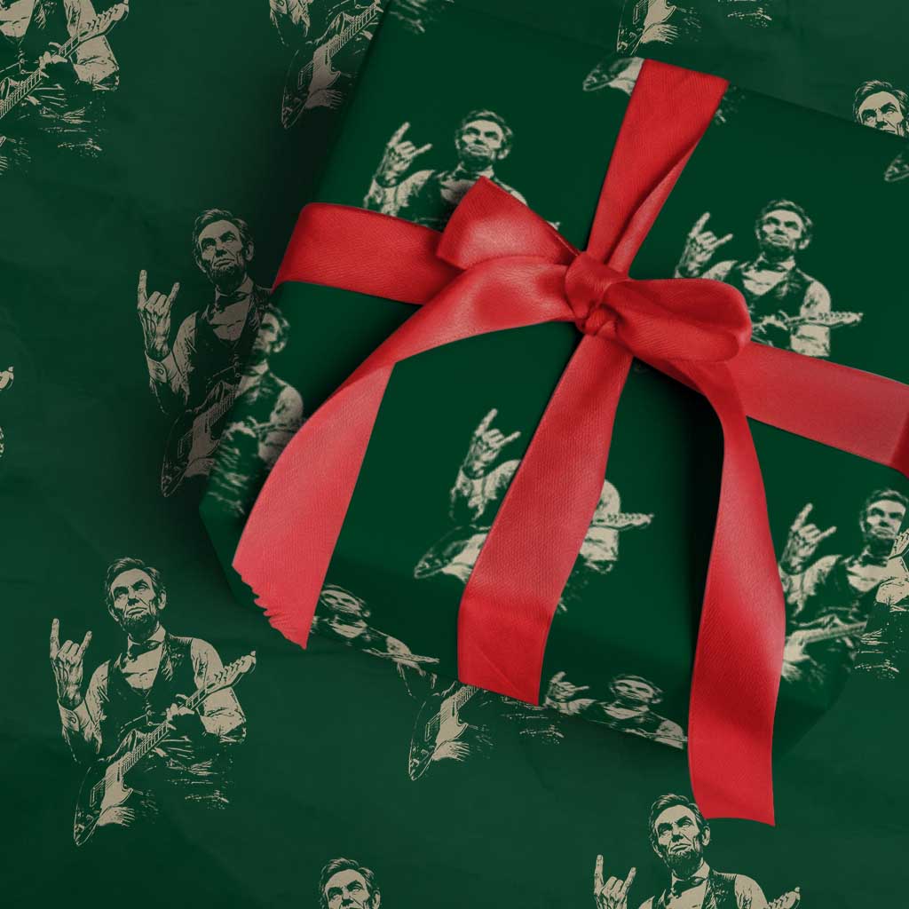 Rock And Roll Abraham Lincoln Playing Guitar Wrapping Paper Roll Vintage Patriotic Music Gift TS12 Green Print Your Wear