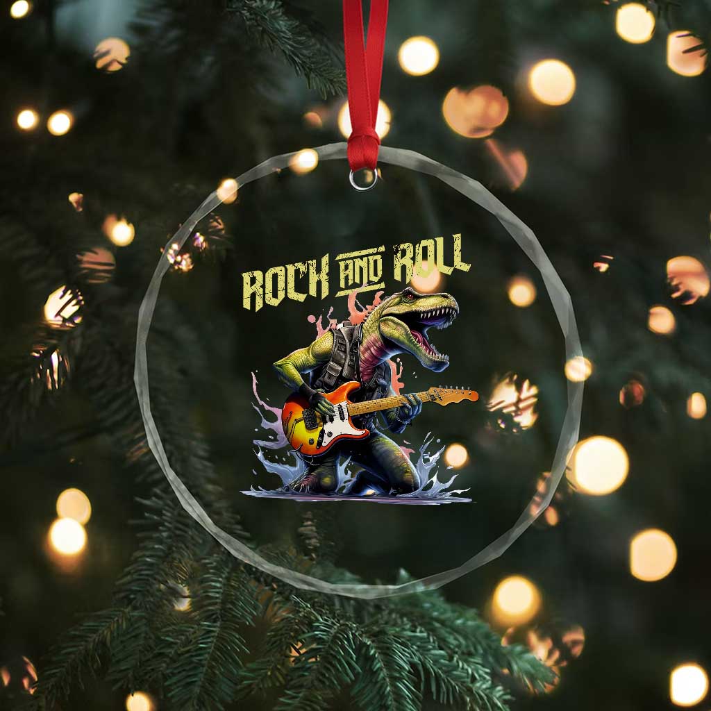 Rock And Roll Crystal Glass Ornament Funny Dionasaur Playing Guitar TS14 Print Your Wear