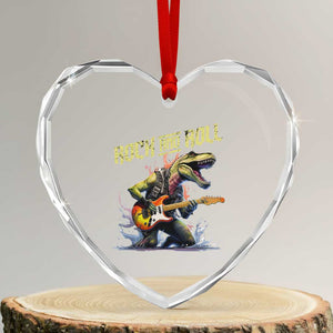 Rock And Roll Heart Crystal Glass Ornament Funny Dionasaur Playing Guitar TS14 Transparent Glass 3'' Heart Print Your Wear