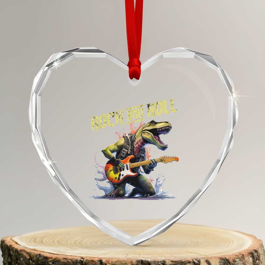 Rock And Roll Heart Crystal Glass Ornament Funny Dionasaur Playing Guitar TS14 Transparent Glass 3'' Heart Print Your Wear