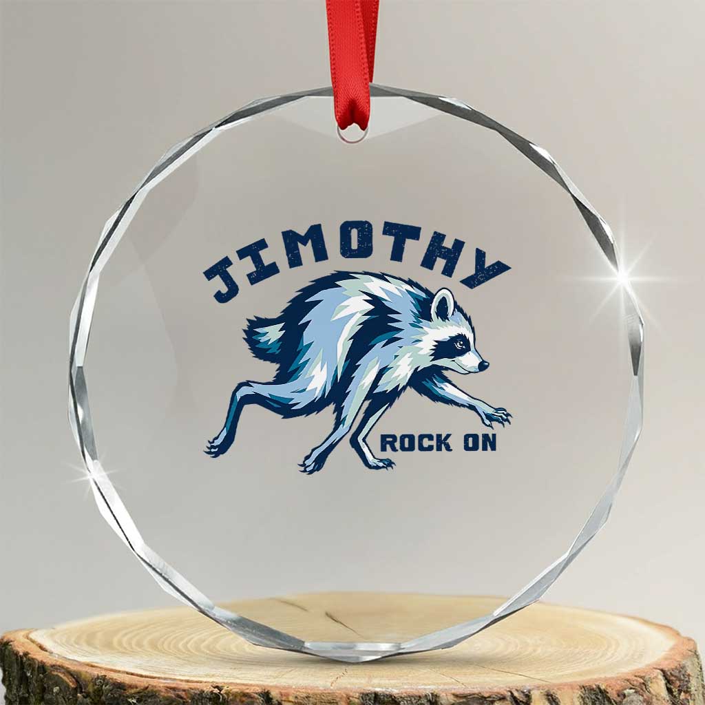 Rock On Jimothy the Raccoon Blue Graphic Crystal Glass Ornament Vintage Viral Seattle Trash Panda TS02 Transparent Glass 3'' Circle Print Your Wear