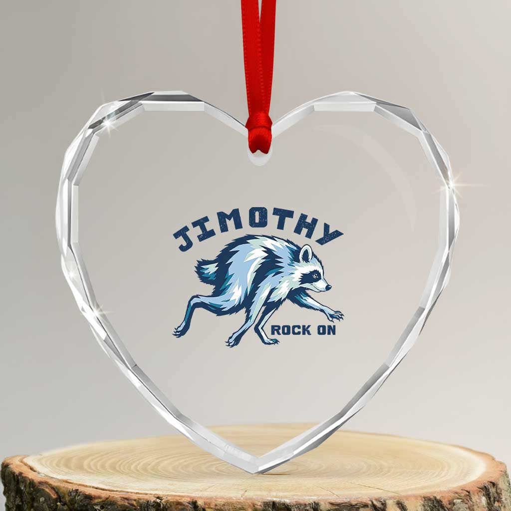 Rock On Jimothy the Raccoon Blue Graphic Heart Crystal Glass Ornament Vintage Viral Seattle Trash Panda TS02 Transparent Glass 3'' Heart Print Your Wear