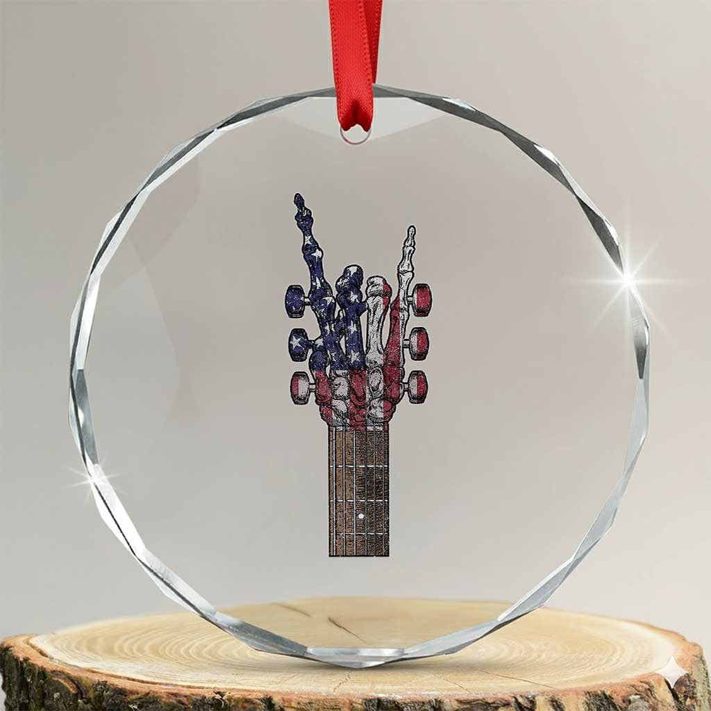 Rock On Skeleton Hand Guitar Crystal Glass Ornament Retro American Flag Heavy Metal Guitarist TS10 Transparent Glass 3'' Circle Print Your Wear