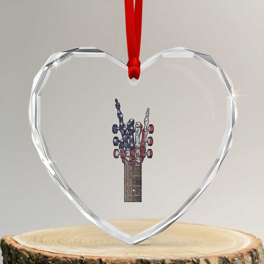 Rock On Skeleton Hand Guitar Heart Crystal Glass Ornament Retro American Flag Heavy Metal Guitarist TS10 Transparent Glass 3'' Heart Print Your Wear