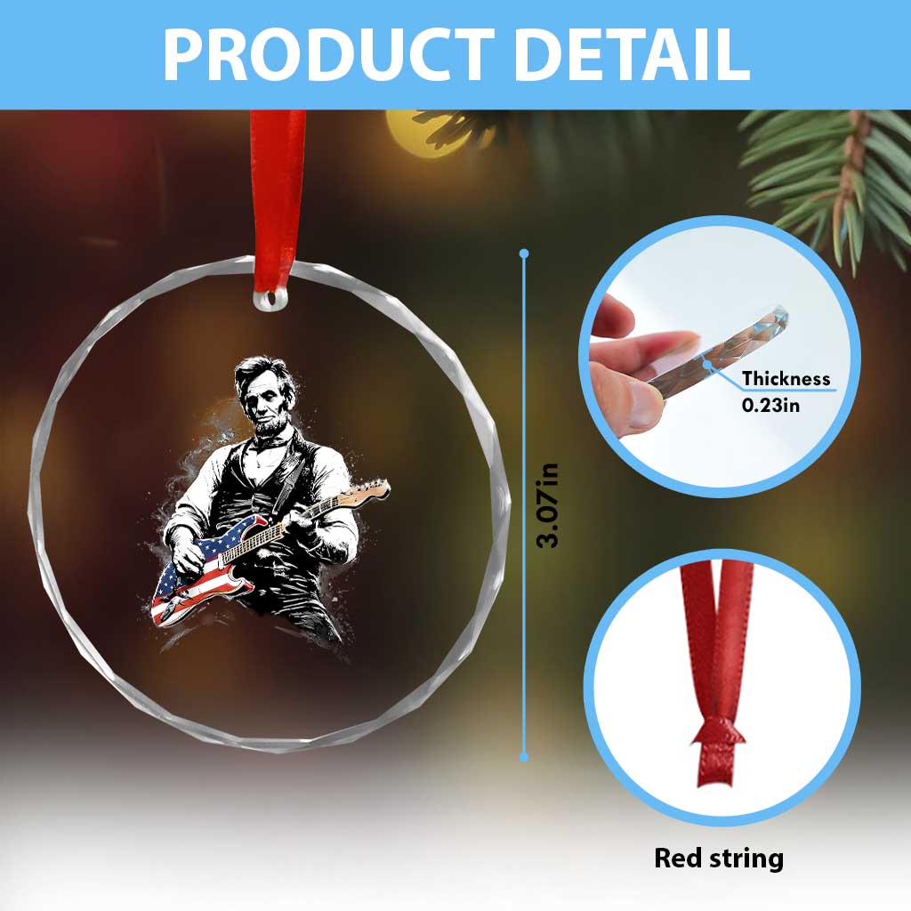 Rockin Abe Abraham Lincoln Playing Electric Guitar Crystal Glass Ornament Patriotic Music Rocker Mashup 4th of July Celebration TS02 Print Your Wear