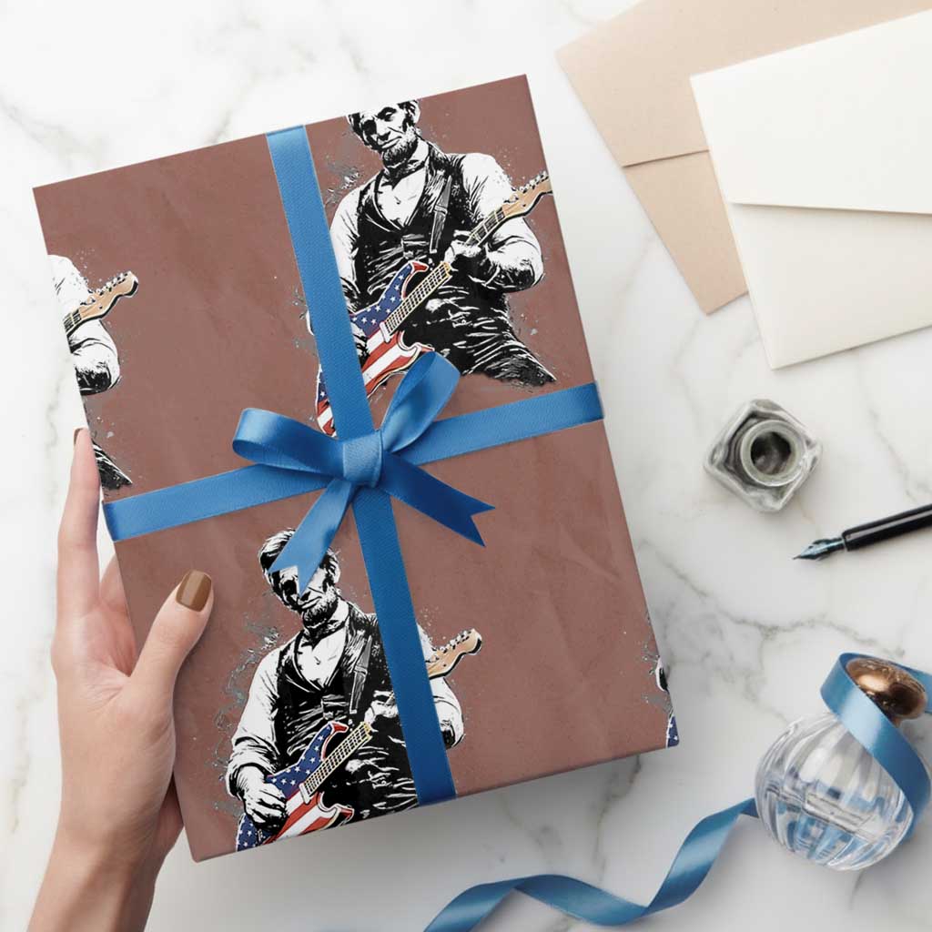 Rockin Abe Abraham Lincoln Playing Electric Guitar Wrapping Paper Roll Patriotic Music Rocker Mashup 4th of July Celebration TS02 Mocha Print Your Wear