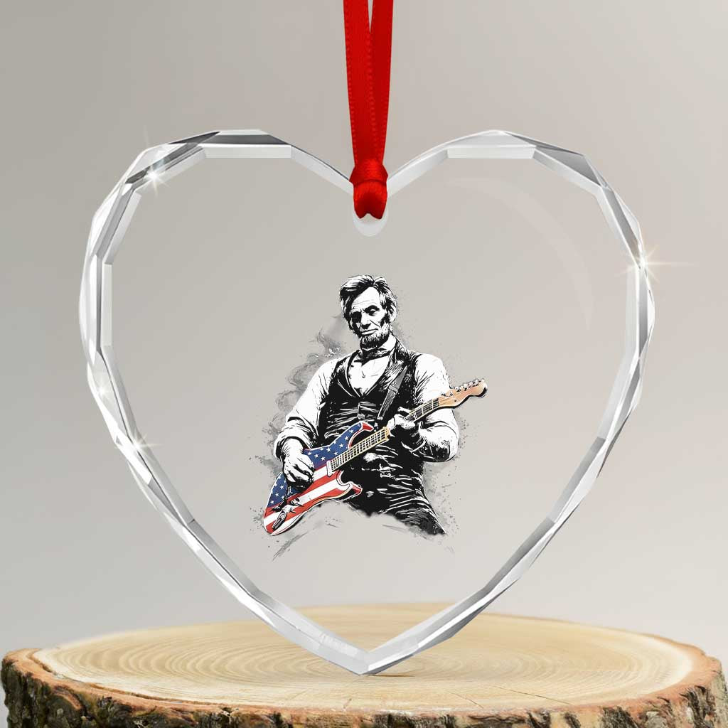 Rockin Abe Abraham Lincoln Playing Electric Guitar Heart Crystal Glass Ornament Patriotic Music Rocker Mashup 4th of July Celebration TS02 Transparent Glass 3'' Heart Print Your Wear