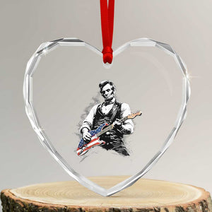 Rockin Abe Abraham Lincoln Playing Electric Guitar Heart Crystal Glass Ornament Patriotic Music Rocker Mashup 4th of July Celebration TS02 Transparent Glass 3'' Heart Print Your Wear