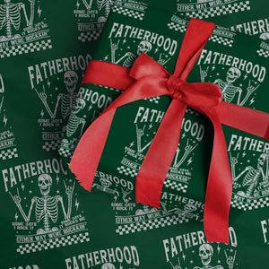 Rockin' Fatherhood Skeleton Wrapping Paper Roll Funny Dad Life Quote Gift for Fathers Day TS02 Green Print Your Wear