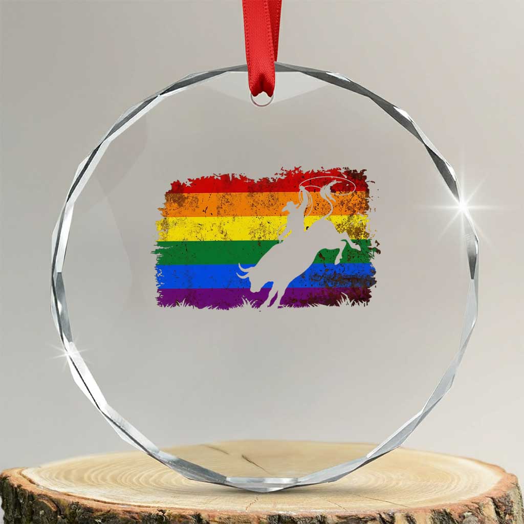 Rodeo Cowboy Bull Rider Western LGBTQ Rainbow Flag Crystal Glass Ornament TS14 Transparent Glass 3'' Circle Print Your Wear