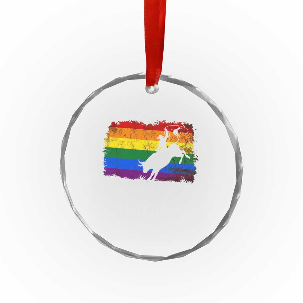 Rodeo Cowboy Bull Rider Western LGBTQ Rainbow Flag Crystal Glass Ornament TS14 Print Your Wear