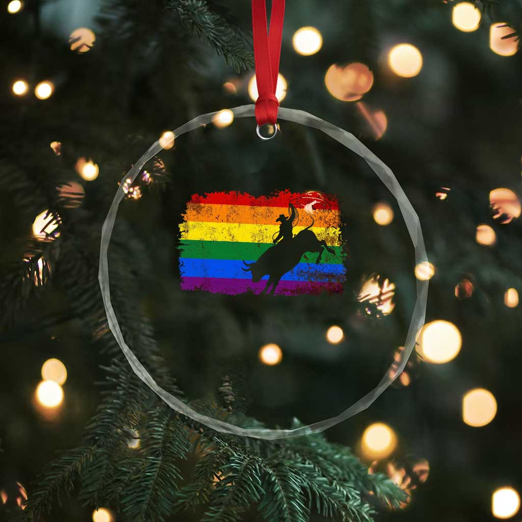 Rodeo Cowboy Bull Rider Western LGBTQ Rainbow Flag Crystal Glass Ornament TS14 Print Your Wear