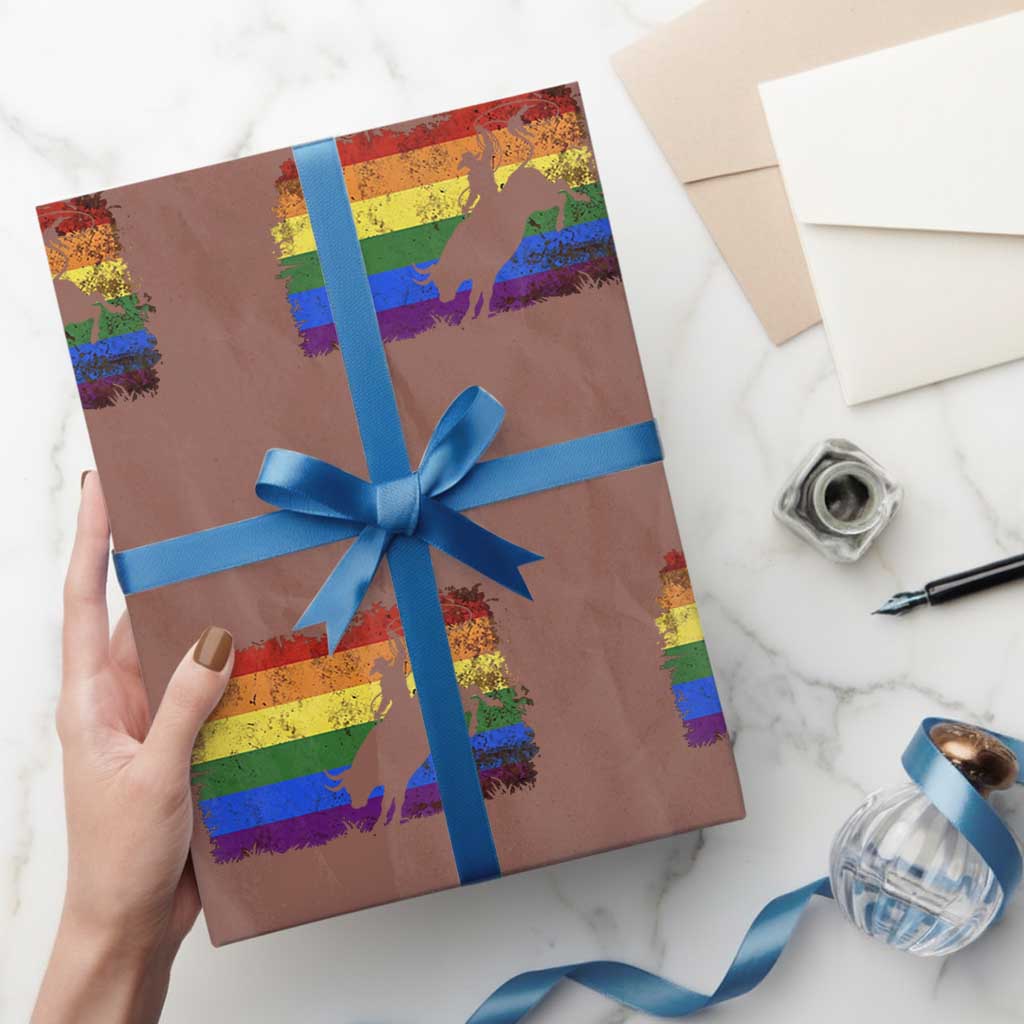 Rodeo Cowboy Bull Rider Western LGBTQ Rainbow Flag Wrapping Paper Roll