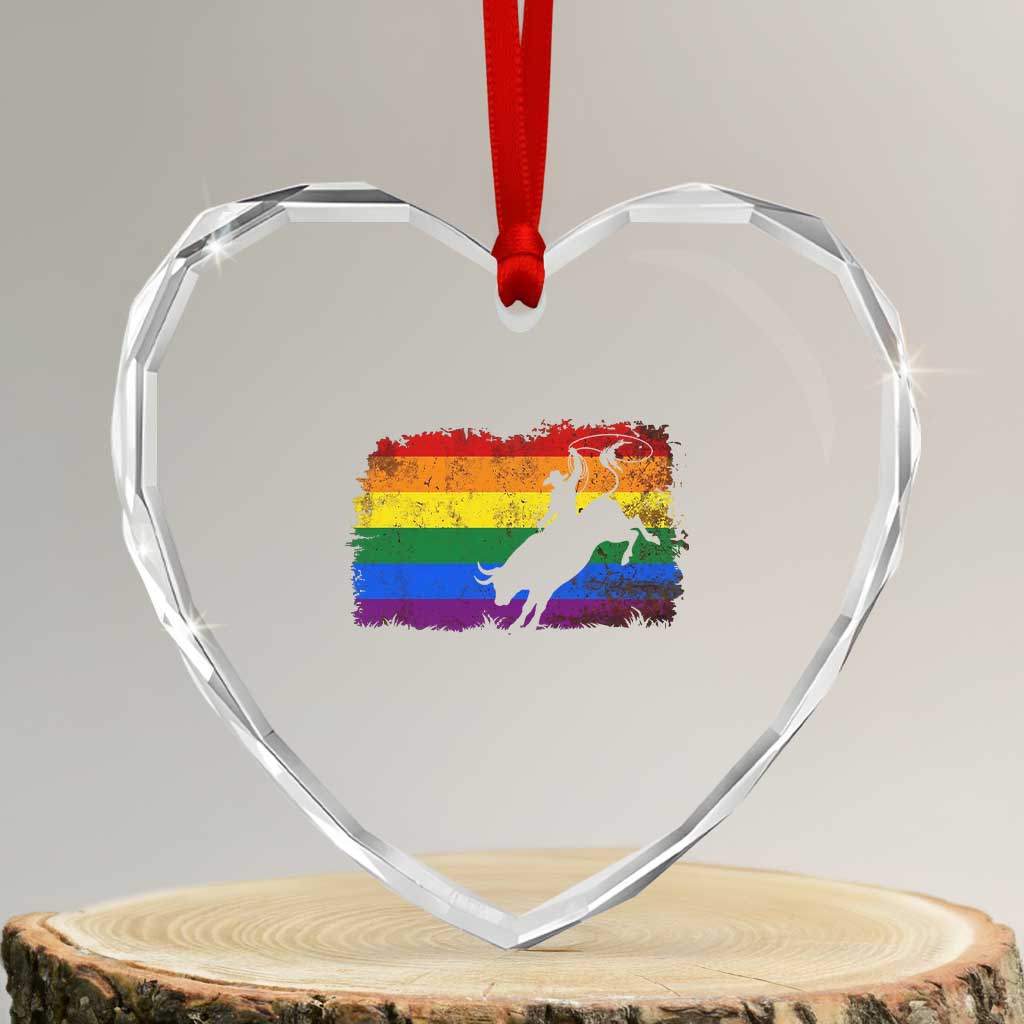 Rodeo Cowboy Bull Rider Western LGBTQ Rainbow Flag Heart Crystal Glass Ornament TS14 Transparent Glass 3'' Heart Print Your Wear