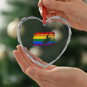 Rodeo Cowboy Bull Rider Western LGBTQ Rainbow Flag Heart Crystal Glass Ornament