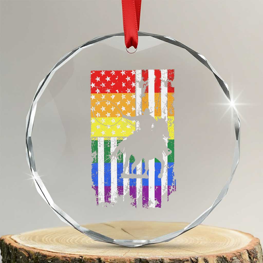 Rodeo Gay Cowboy Western LGBTQ Rainbow Flag Crystal Glass Ornament TS14 Transparent Glass 3'' Circle Print Your Wear