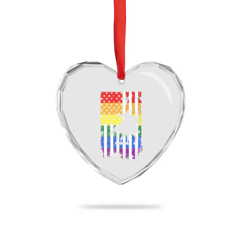 Rodeo Gay Cowboy Western LGBTQ Rainbow Flag Heart Crystal Glass Ornament