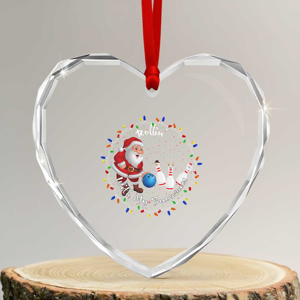Rollin With My Snowmies Heart Crystal Glass Ornament Bowling Xmas Gift TS12 Transparent Glass 3'' Heart Print Your Wear