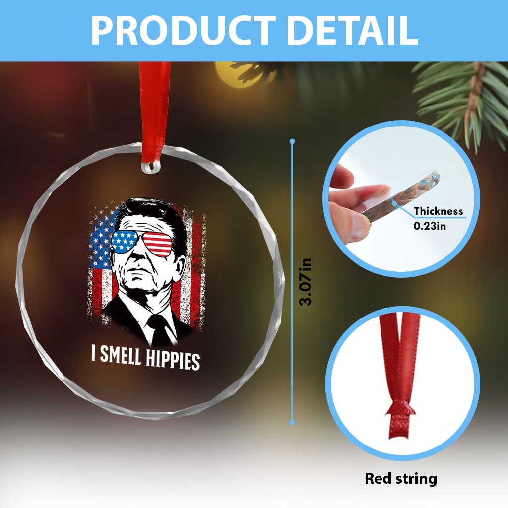 Ronald Reagan 4th of July America Flag Crystal Glass Ornament I Smell Hippies TS14 Print Your Wear