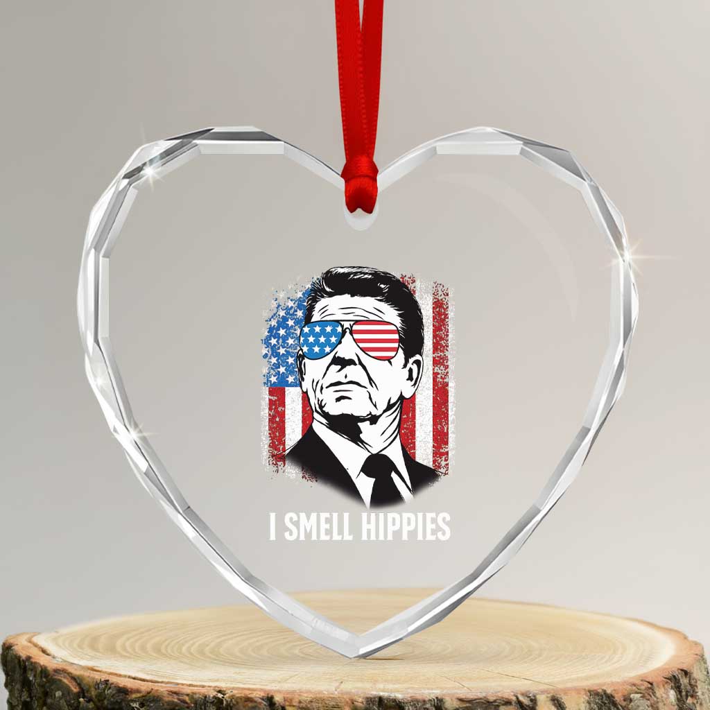 Ronald Reagan 4th of July America Flag Heart Crystal Glass Ornament I Smell Hippies TS14 Transparent Glass 3'' Heart Print Your Wear