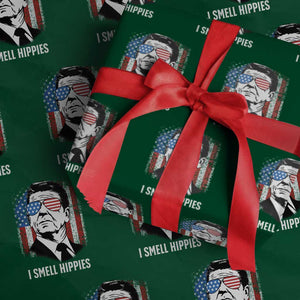 Ronald Reagan 4th of July America Flag Wrapping Paper Roll I Smell Hippies TS14 Green Print Your Wear