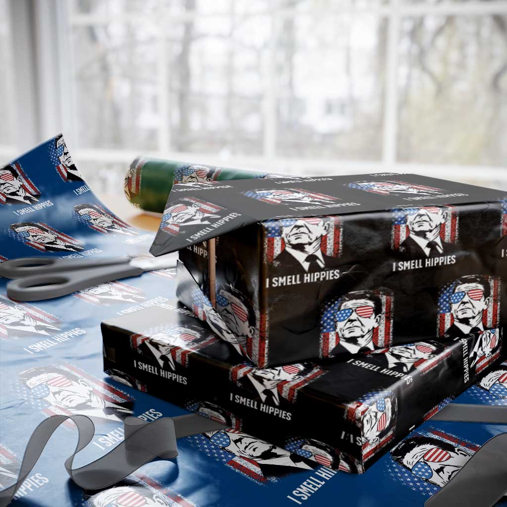 Ronald Reagan 4th of July America Flag Wrapping Paper Roll I Smell Hippies TS14 Black Print Your Wear
