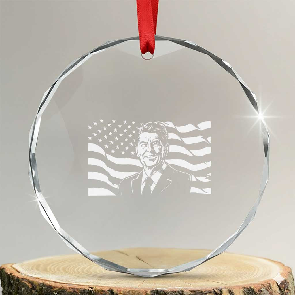 Ronald Reagan America Flag US President Crystal Glass Ornament TS14 Transparent Glass 3'' Circle Print Your Wear