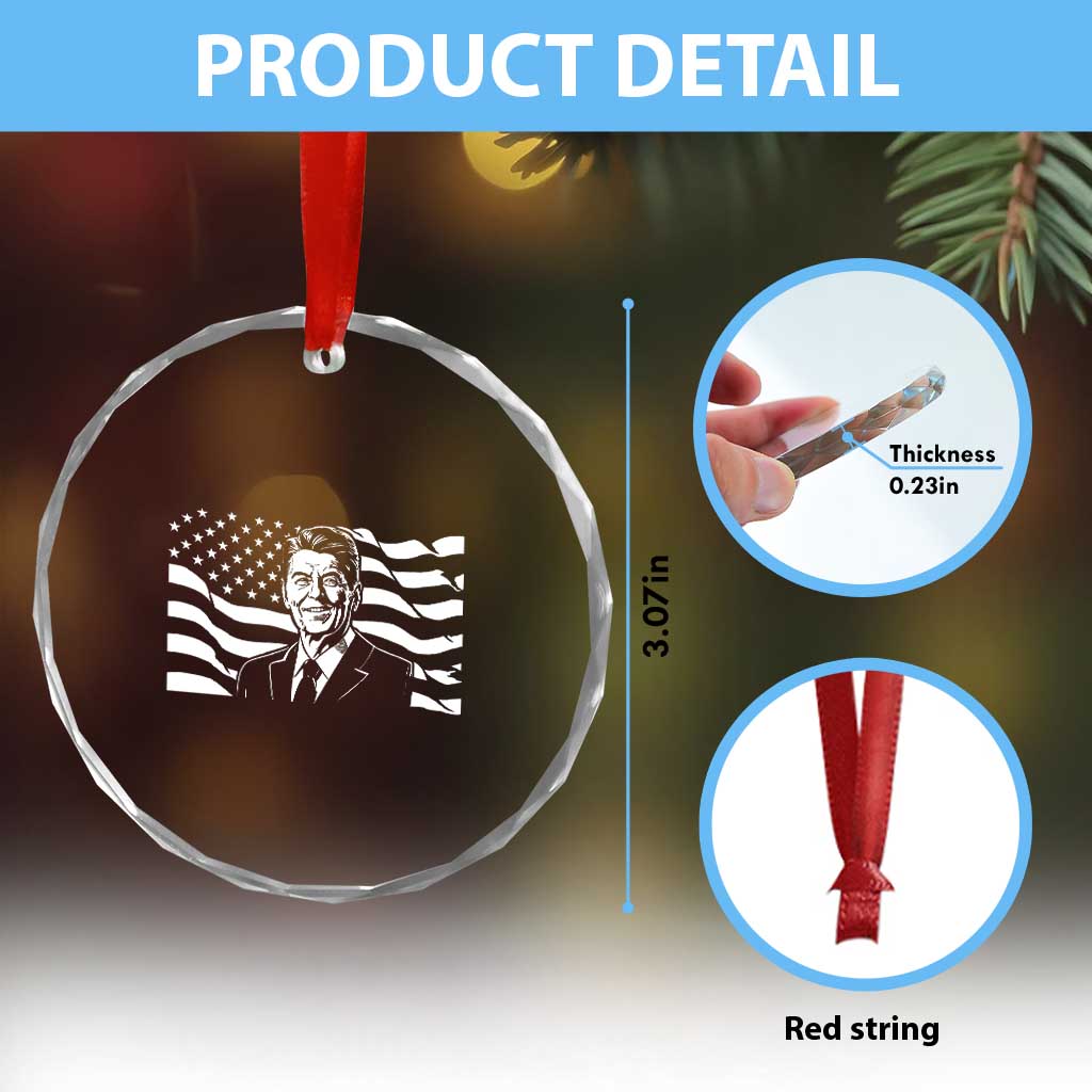 Ronald Reagan America Flag US President Crystal Glass Ornament TS14 Print Your Wear