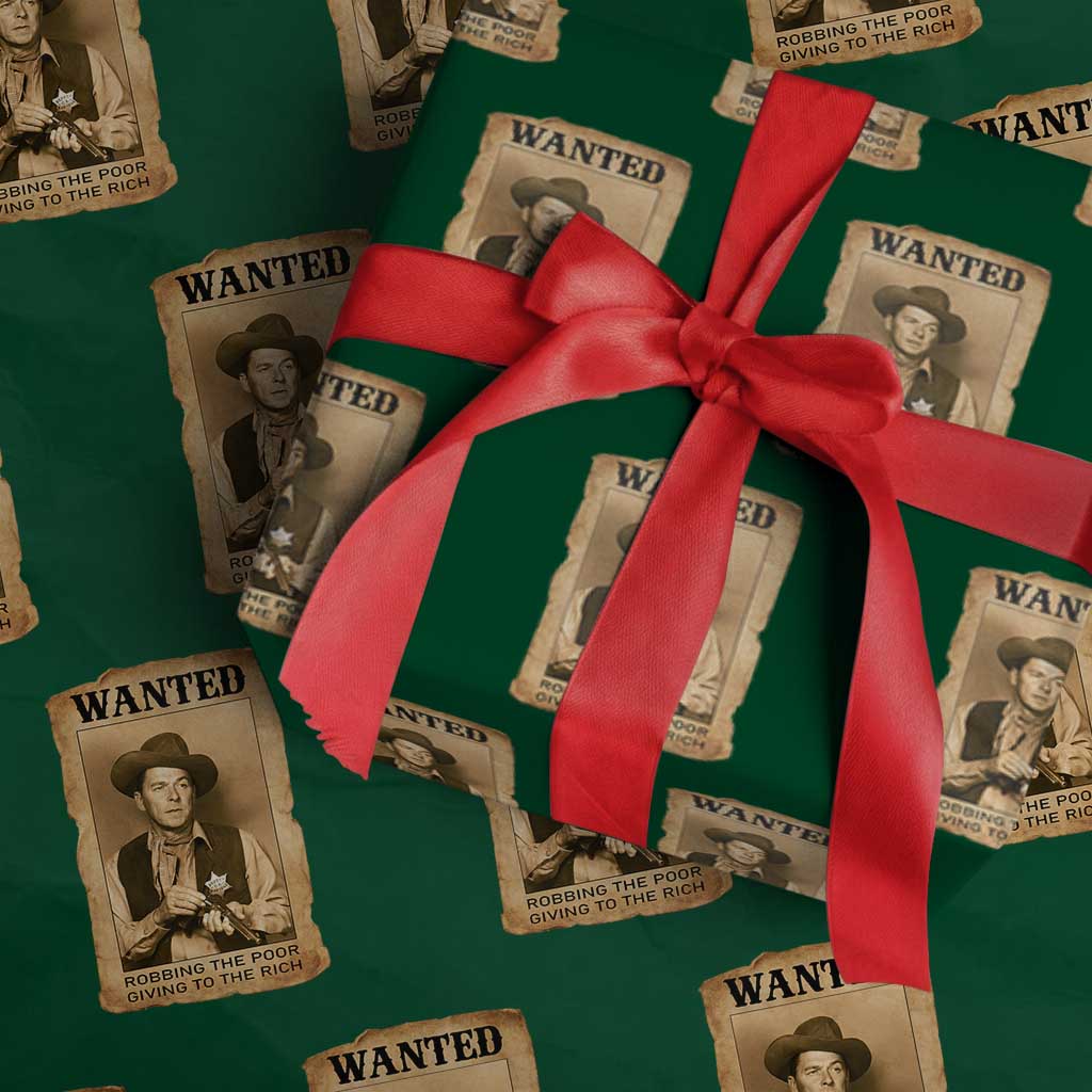 Ronald Reagan Cowboy Retro American President Wrapping Paper Roll Robbing The Poor GIving To Te Rich TS14 Green Print Your Wear