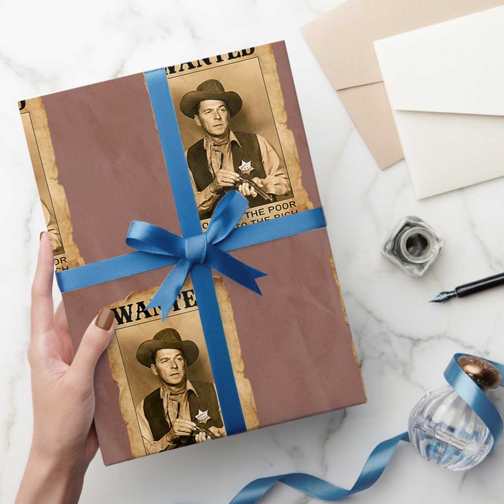 Ronald Reagan Cowboy Retro American President Wrapping Paper Roll Robbing The Poor GIving To Te Rich TS14 Mocha Print Your Wear