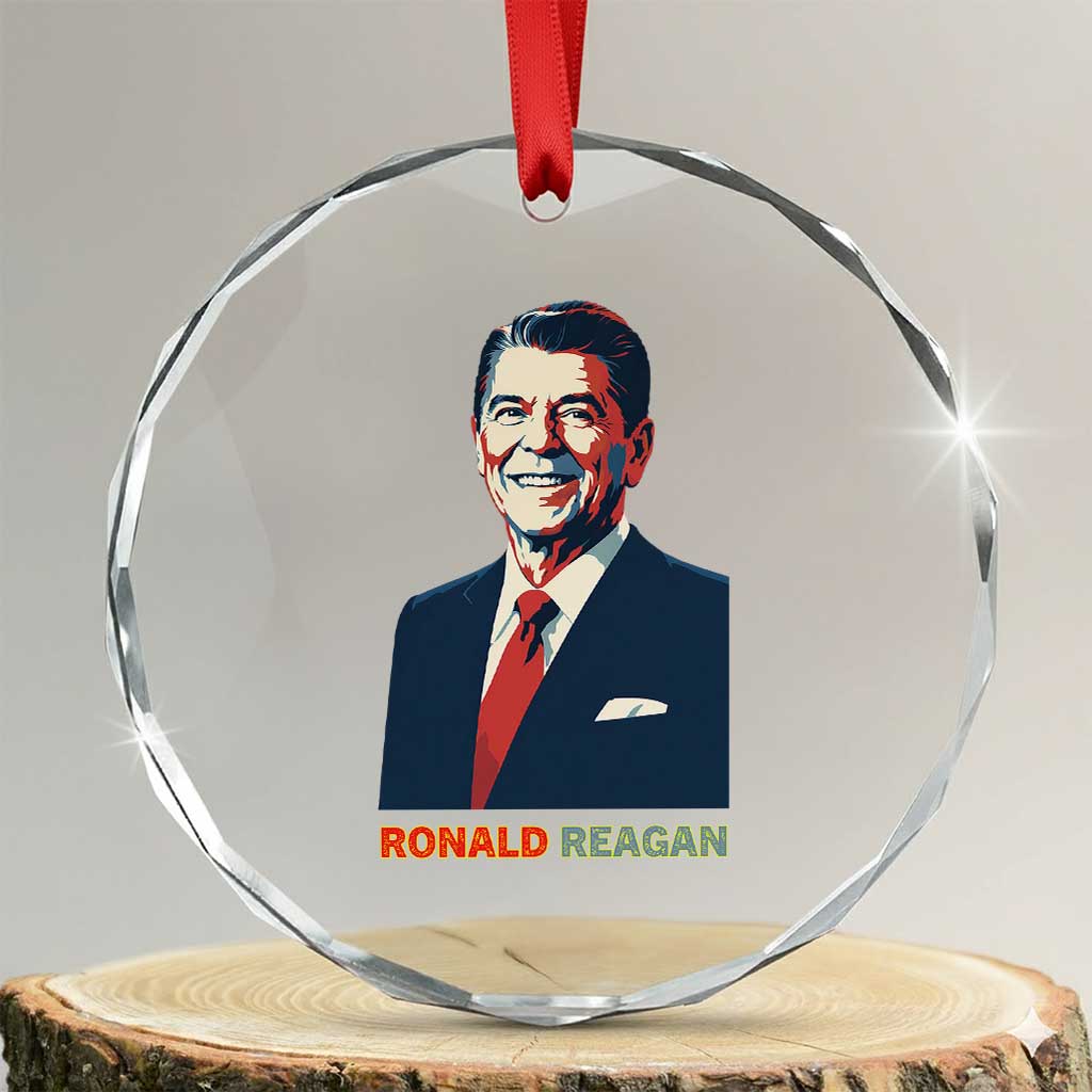 Ronald Reagan Crystal Glass Ornament American Flag US President TS14 Transparent Glass 3'' Circle Print Your Wear