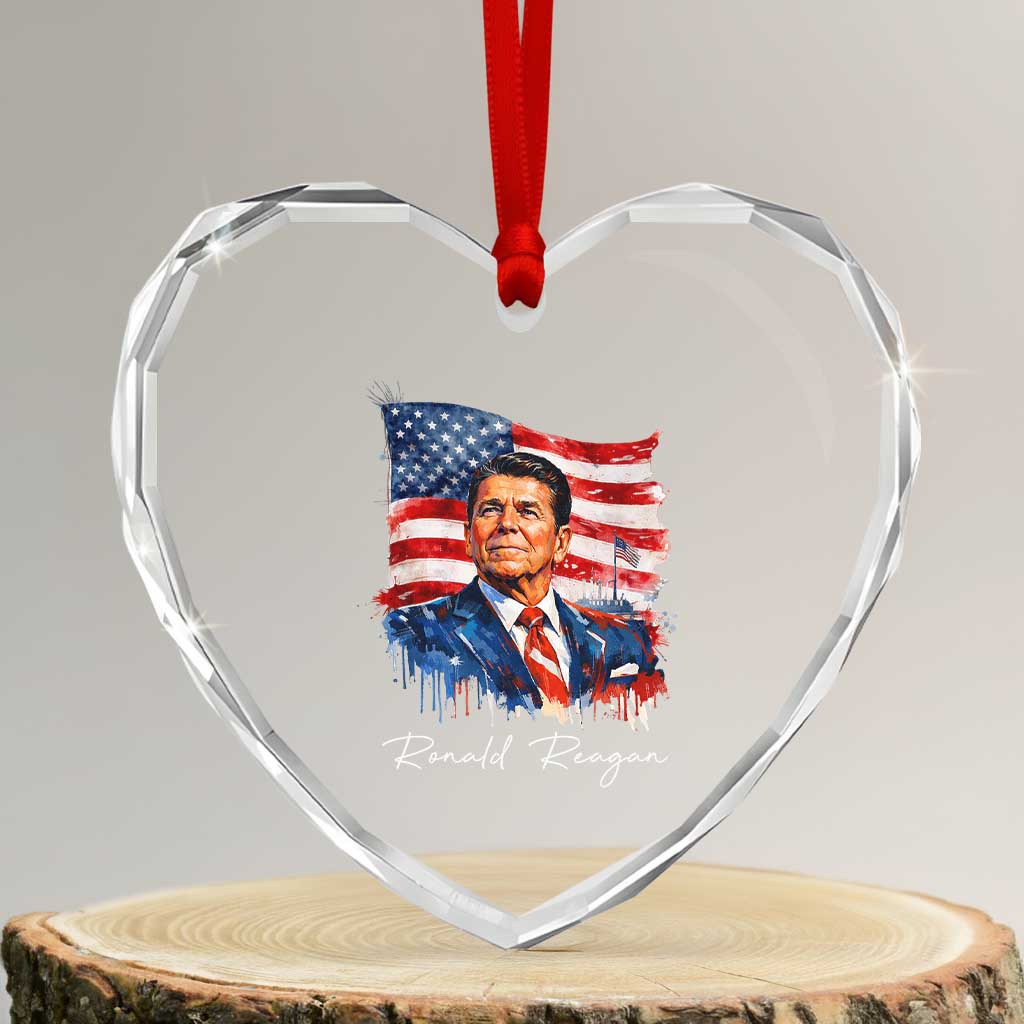 Ronald Reagan Patriotic American Flag President Heart Crystal Glass Ornament TS14 Transparent Glass 3'' Heart Print Your Wear
