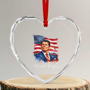 Ronald Reagan Patriotic American Flag President Heart Crystal Glass Ornament TS14 Transparent Glass 3'' Heart Print Your Wear