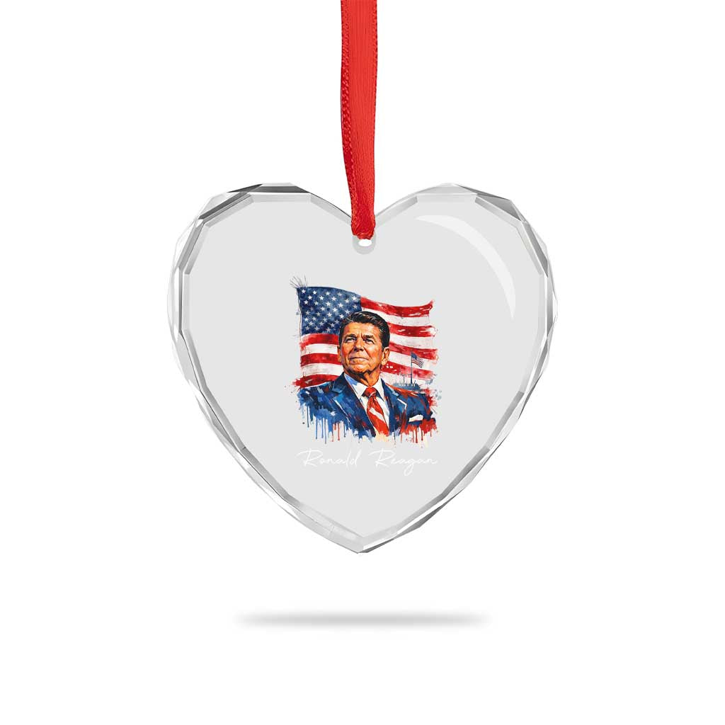 Ronald Reagan Patriotic American Flag President Heart Crystal Glass Ornament TS14 Print Your Wear