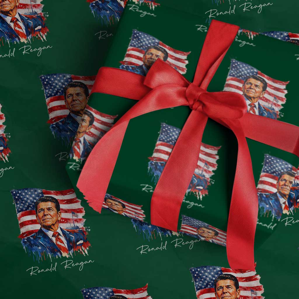 Ronald Reagan Patriotic American Flag President Wrapping Paper Roll TS14 Green Print Your Wear