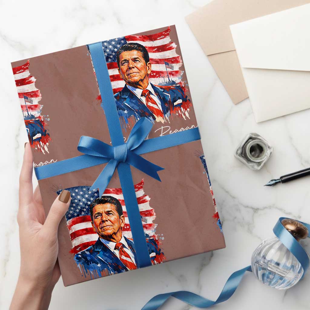 Ronald Reagan Patriotic American Flag President Wrapping Paper Roll TS14 Mocha Print Your Wear