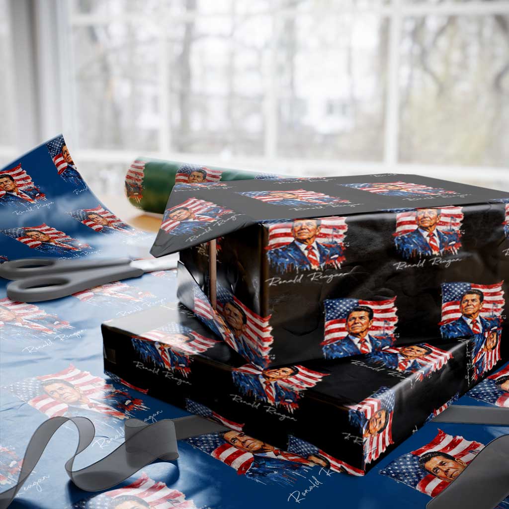 Ronald Reagan Patriotic American Flag President Wrapping Paper Roll TS14 Black Print Your Wear