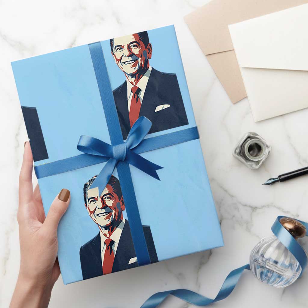 Ronald Reagan Wrapping Paper Roll American Flag US President TS14 Light Blue Print Your Wear