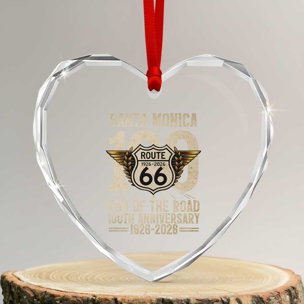 Route Highway 66 100 Year Centennial Anniversary Souvenir Heart Crystal Glass Ornament Santa Monica End of the Road TS14 Transparent Glass 3'' Heart Print Your Wear