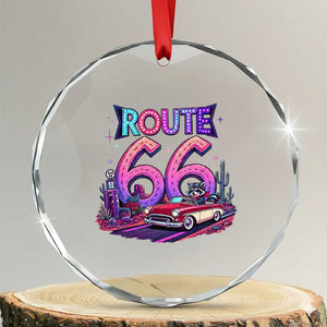 Route Highway 66 Americana Adventure Crystal Glass Ornament Cute Raccoon Driving Car TS12 Transparent Glass 3'' Circle Print Your Wear