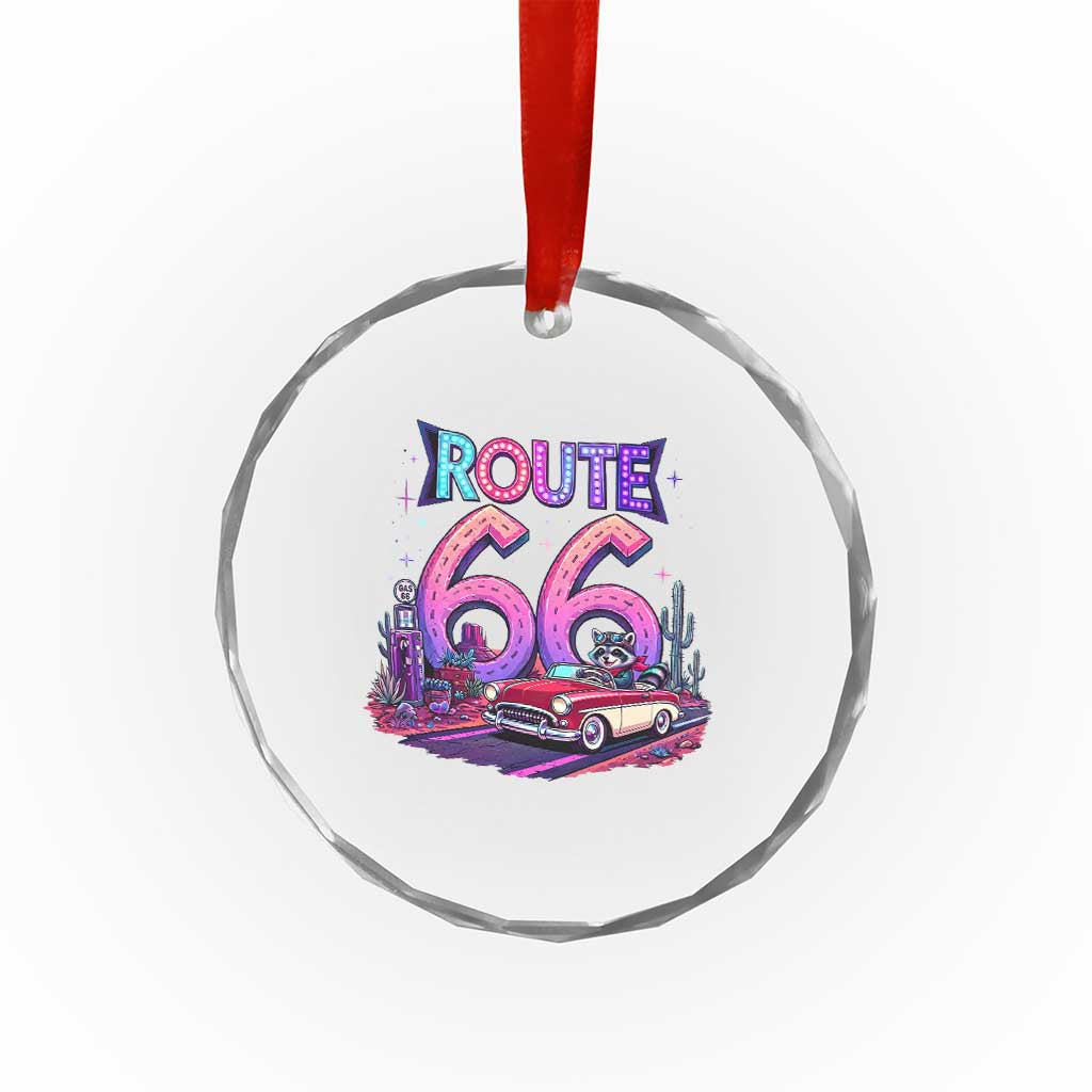 Route Highway 66 Americana Adventure Crystal Glass Ornament Cute Raccoon Driving Car TS12 Print Your Wear