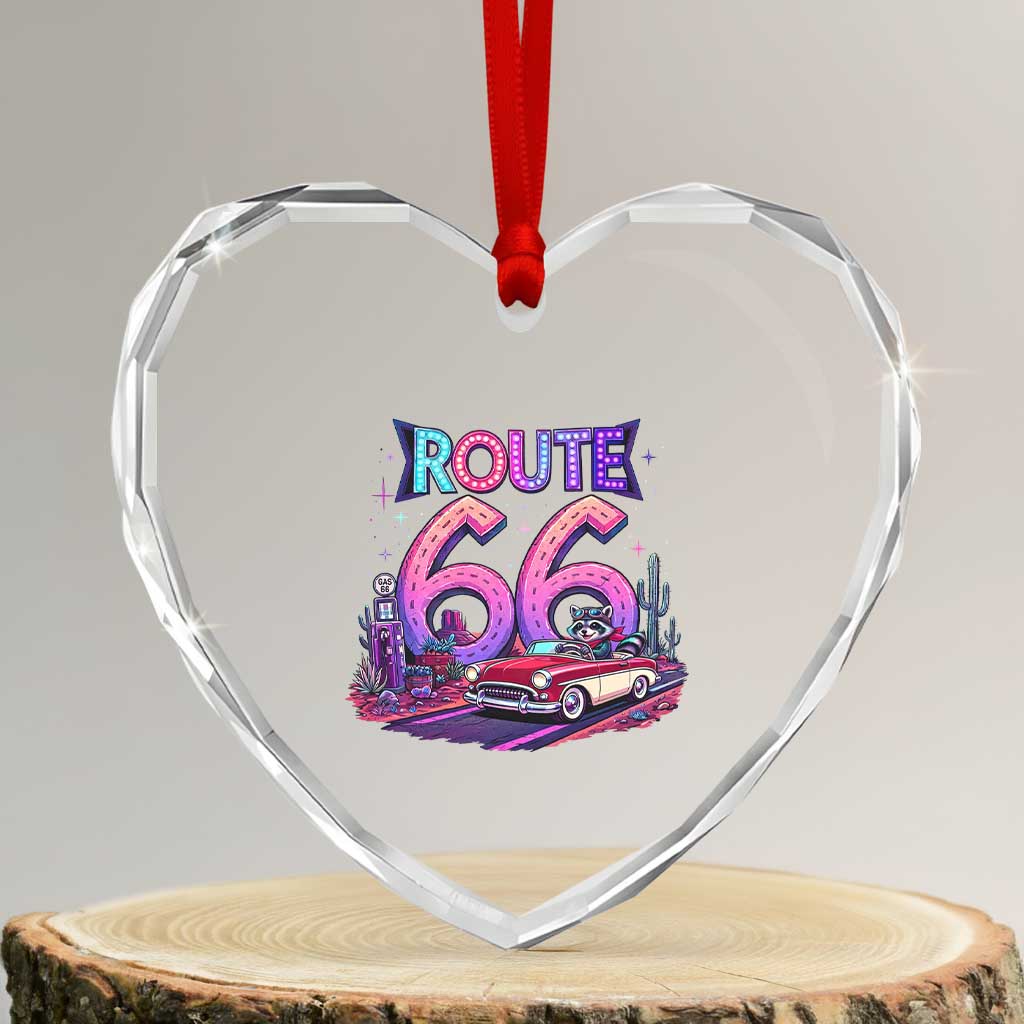 Route Highway 66 Americana Adventure Heart Crystal Glass Ornament Cute Raccoon Driving Car TS12 Transparent Glass 3'' Heart Print Your Wear