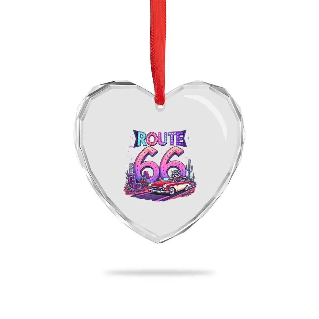 Route Highway 66 Americana Adventure Heart Crystal Glass Ornament Cute Raccoon Driving Car TS12 Print Your Wear