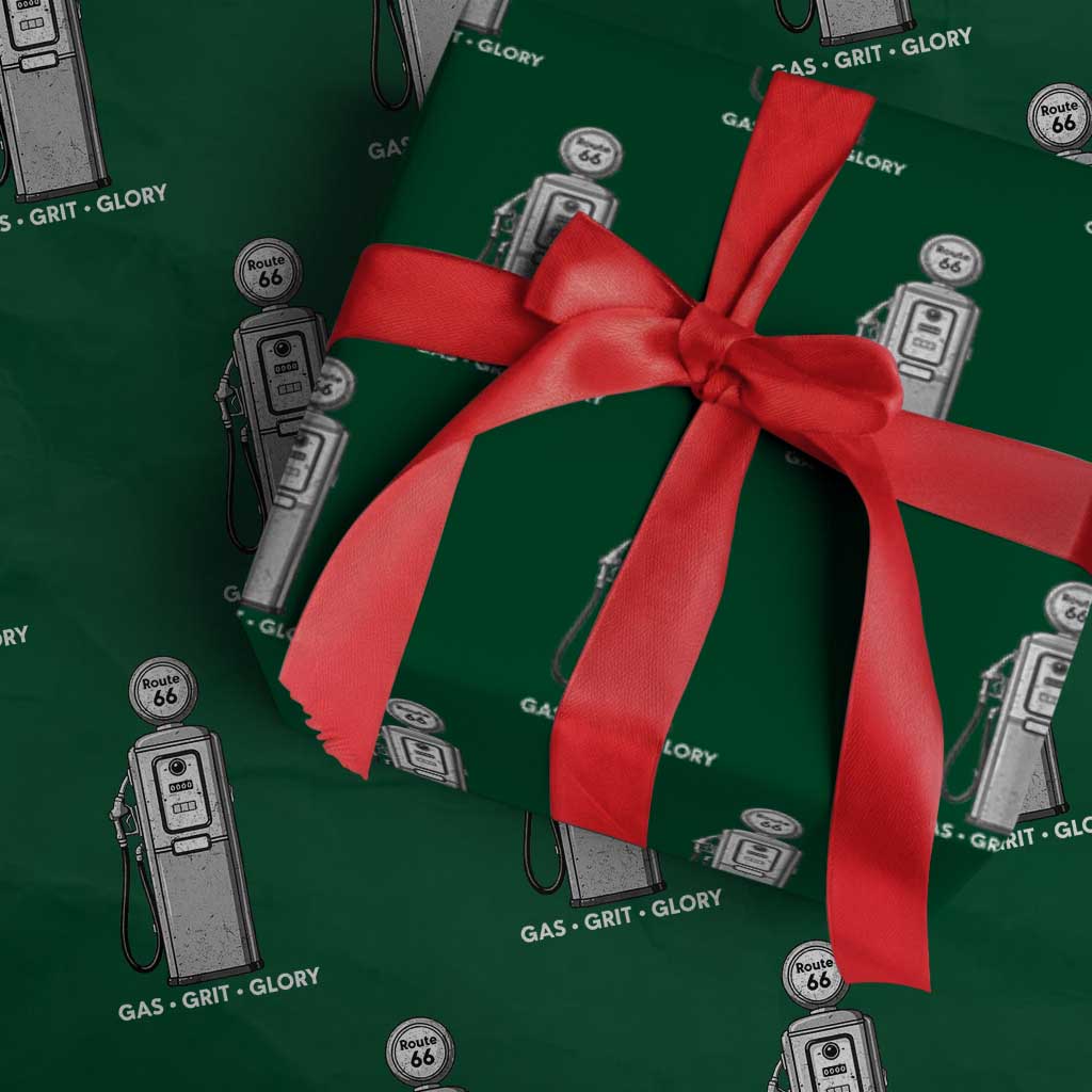 Route Highway 66 Americana Road Trip Wrapping Paper Roll Gas Grill Glory TS12 Green Print Your Wear