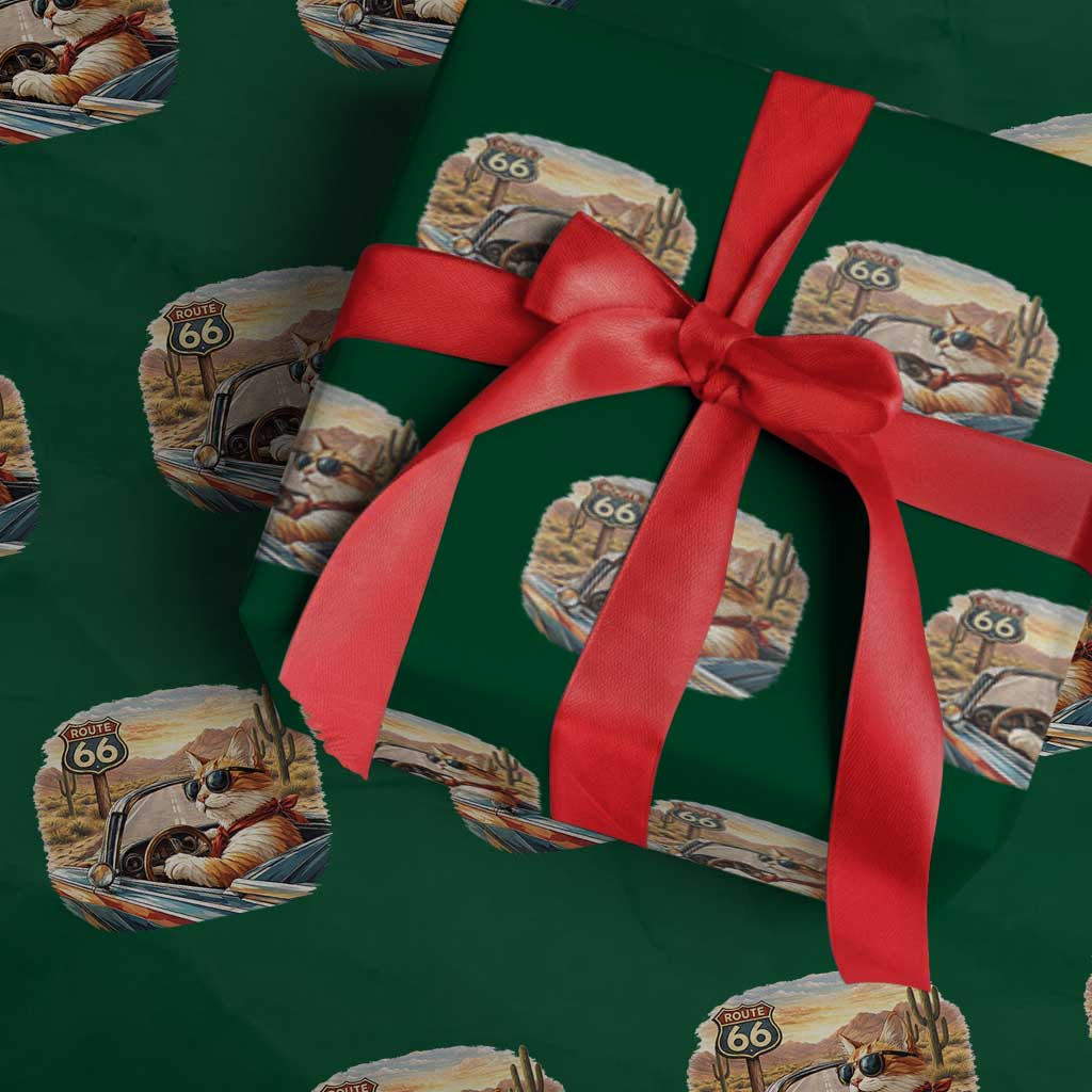 Route Highway 66 Cat Wrapping Paper Roll Americana Road Trip TS12 Green Print Your Wear