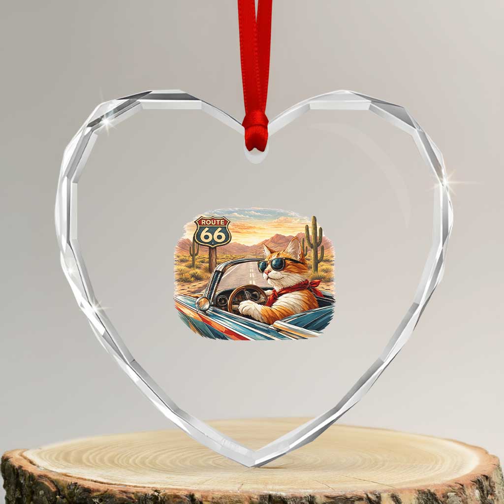 Route Highway 66 Cat Heart Crystal Glass Ornament Americana Road Trip TS12 Transparent Glass 3'' Heart Print Your Wear